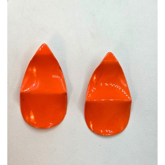 Vintage Orange Enamel Teardrop Earrings With Silver-Tone Backings - Picture 1 of 2